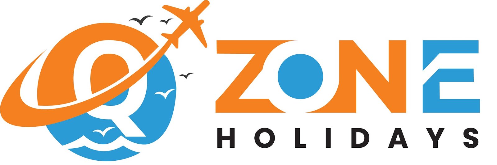 Logo of Quest Zone Holidays. A colorful globe with a plane flying around it, representing travel and exploration.